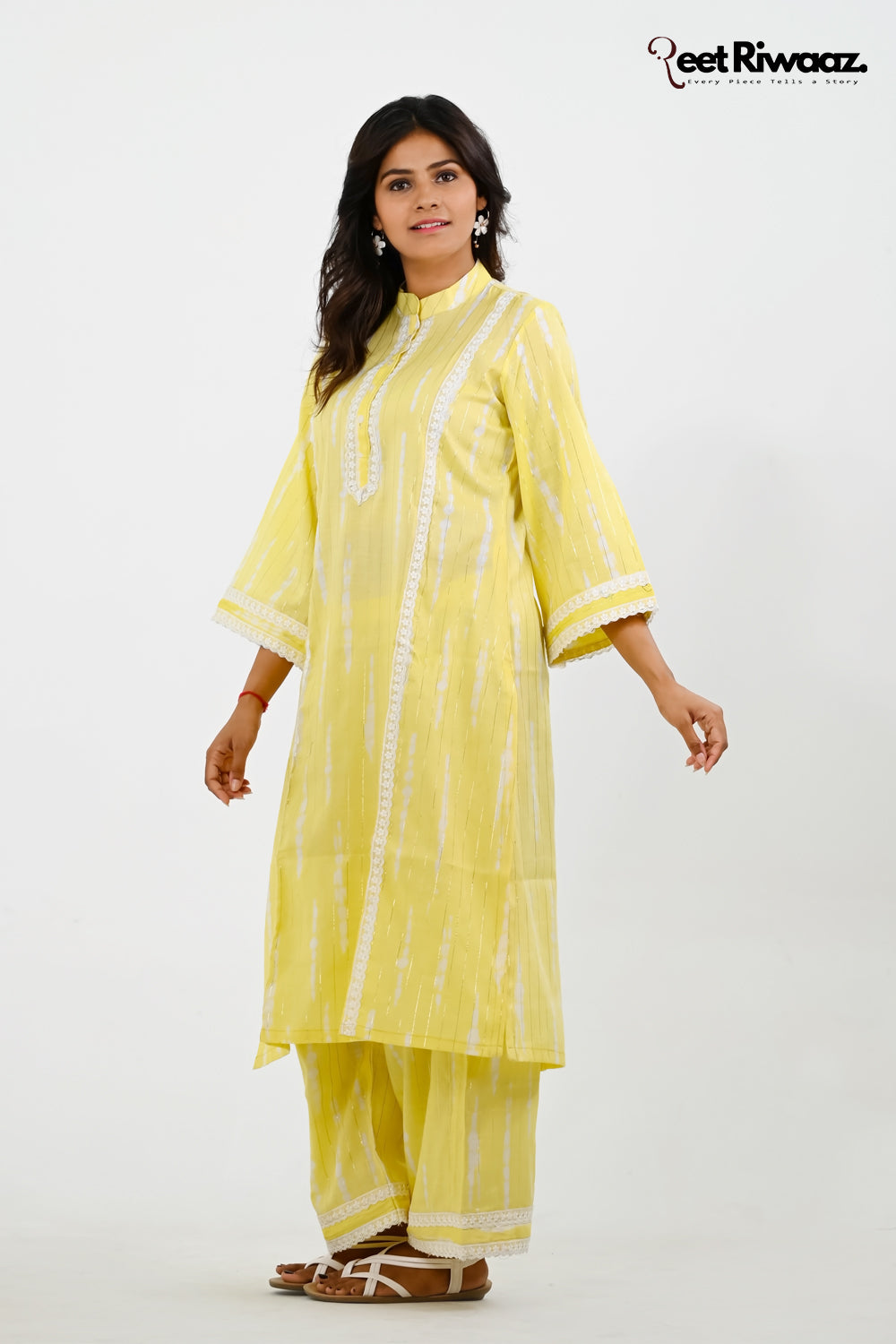 Lime yellow cotton suit and plazo set