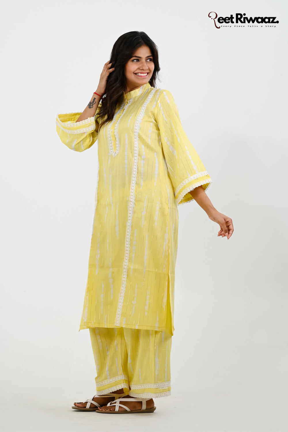 Lime yellow cotton suit and plazo set