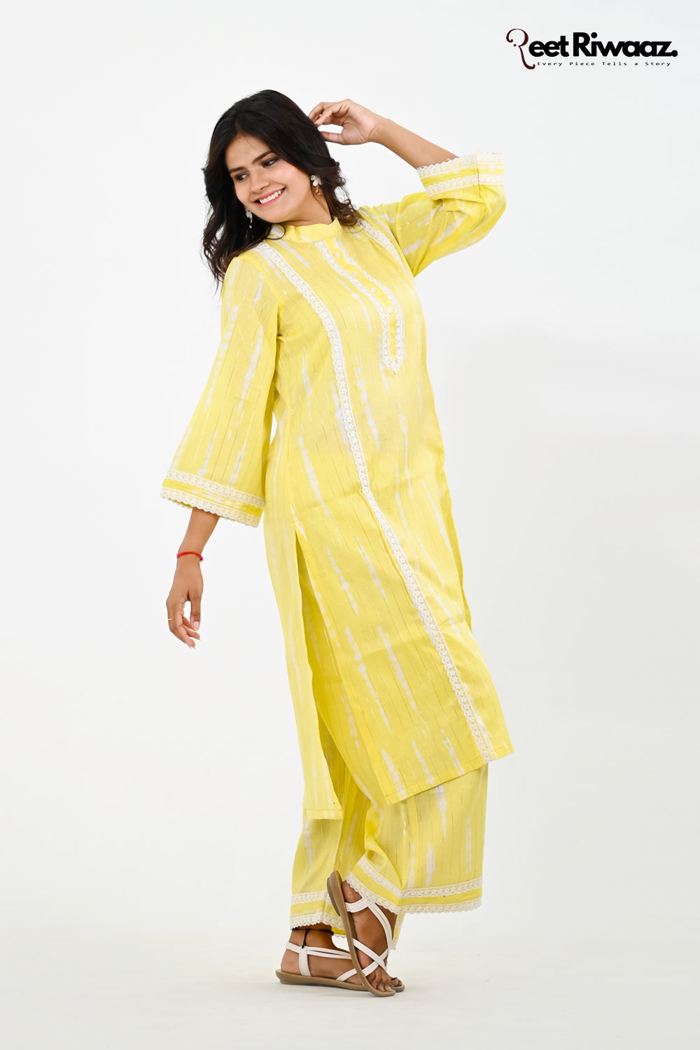 Lime yellow cotton suit and plazo set