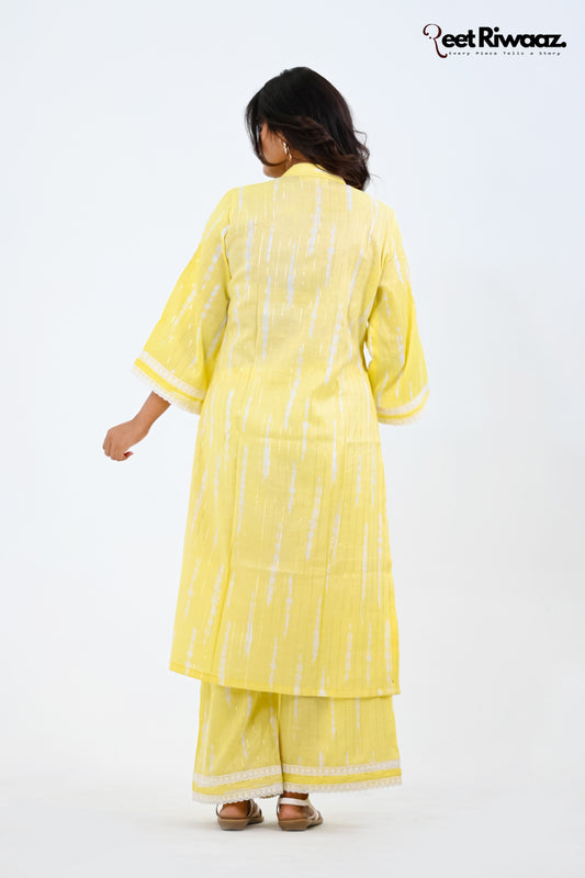 Lime yellow cotton suit and plazo set
