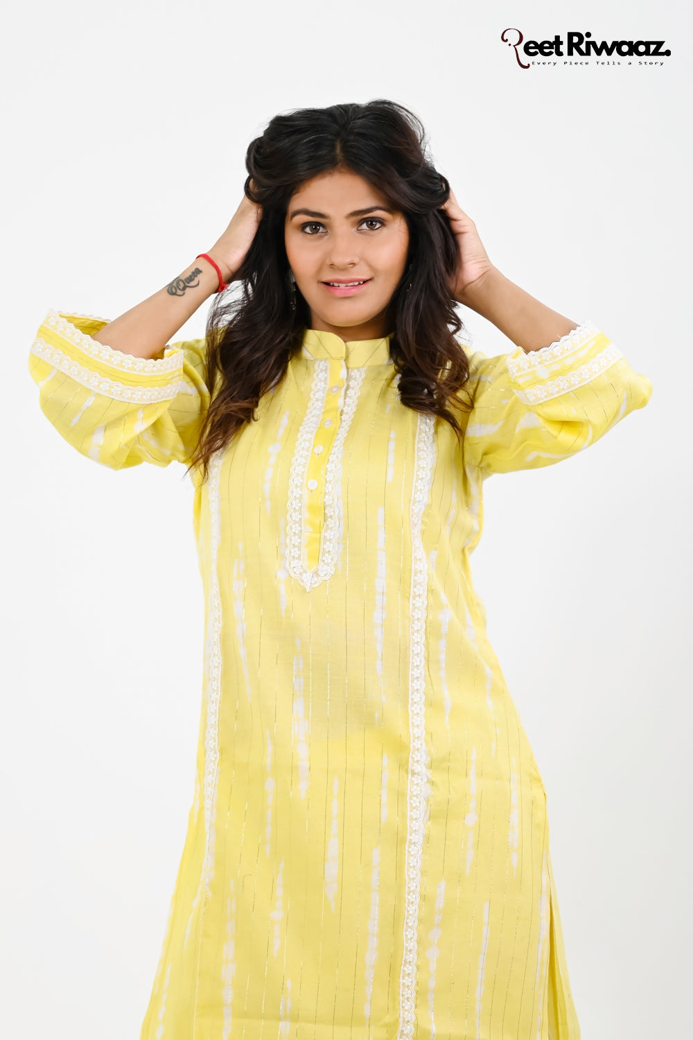 Lime yellow cotton suit and plazo set