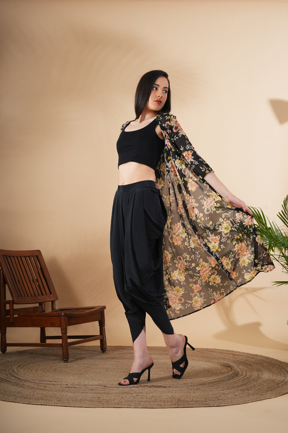 Floral Printed Shrug With Dhoti