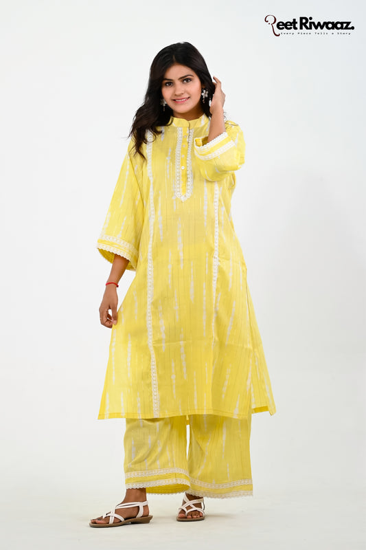 Lime yellow cotton suit and plazo set