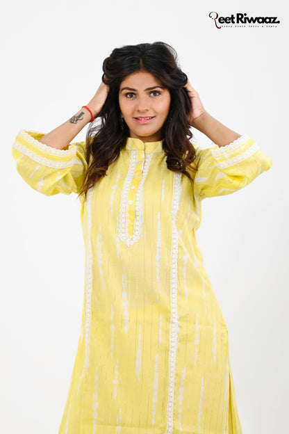 Lime yellow cotton suit and plazo set