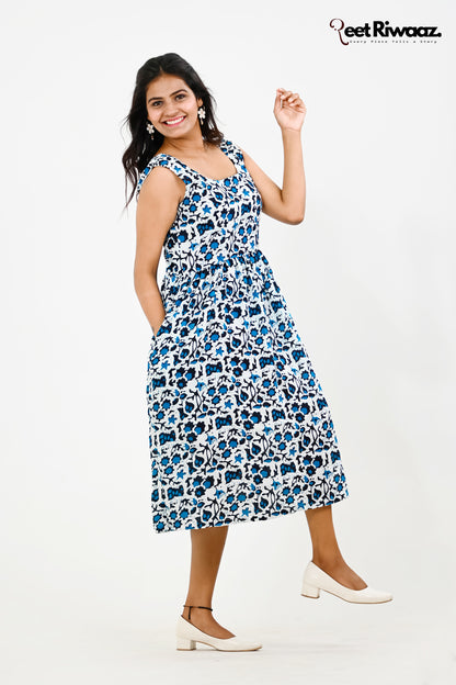 Elegant Sleeveless Floral Print A-Line Midi Dress