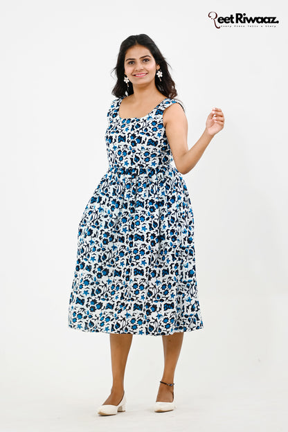 Elegant Sleeveless Floral Print A-Line Midi Dress