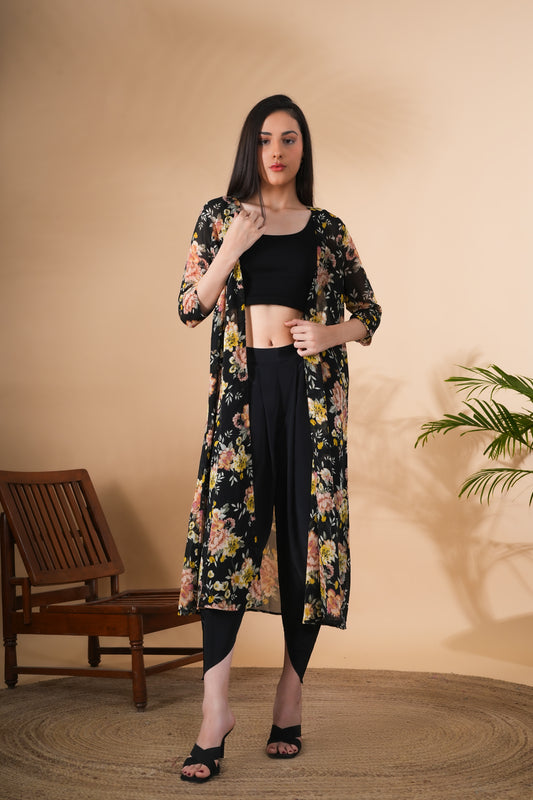 Floral Printed Shrug With Dhoti