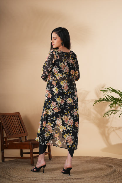 Floral Printed Shrug With Dhoti