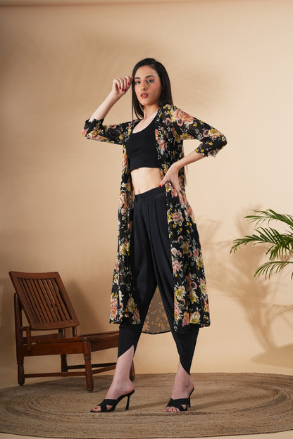 Floral Printed Shrug With Dhoti