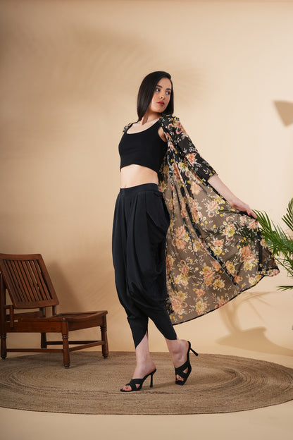 Floral Printed Shrug With Dhoti