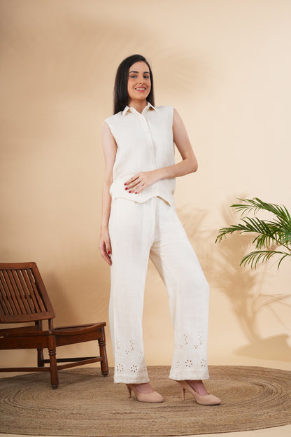 Matching Set Of Waist Coat Co Ord Set And Trousers In Pure Linen