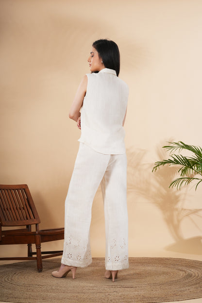 Matching Set Of Waist Coat Co Ord Set And Trousers In Pure Linen