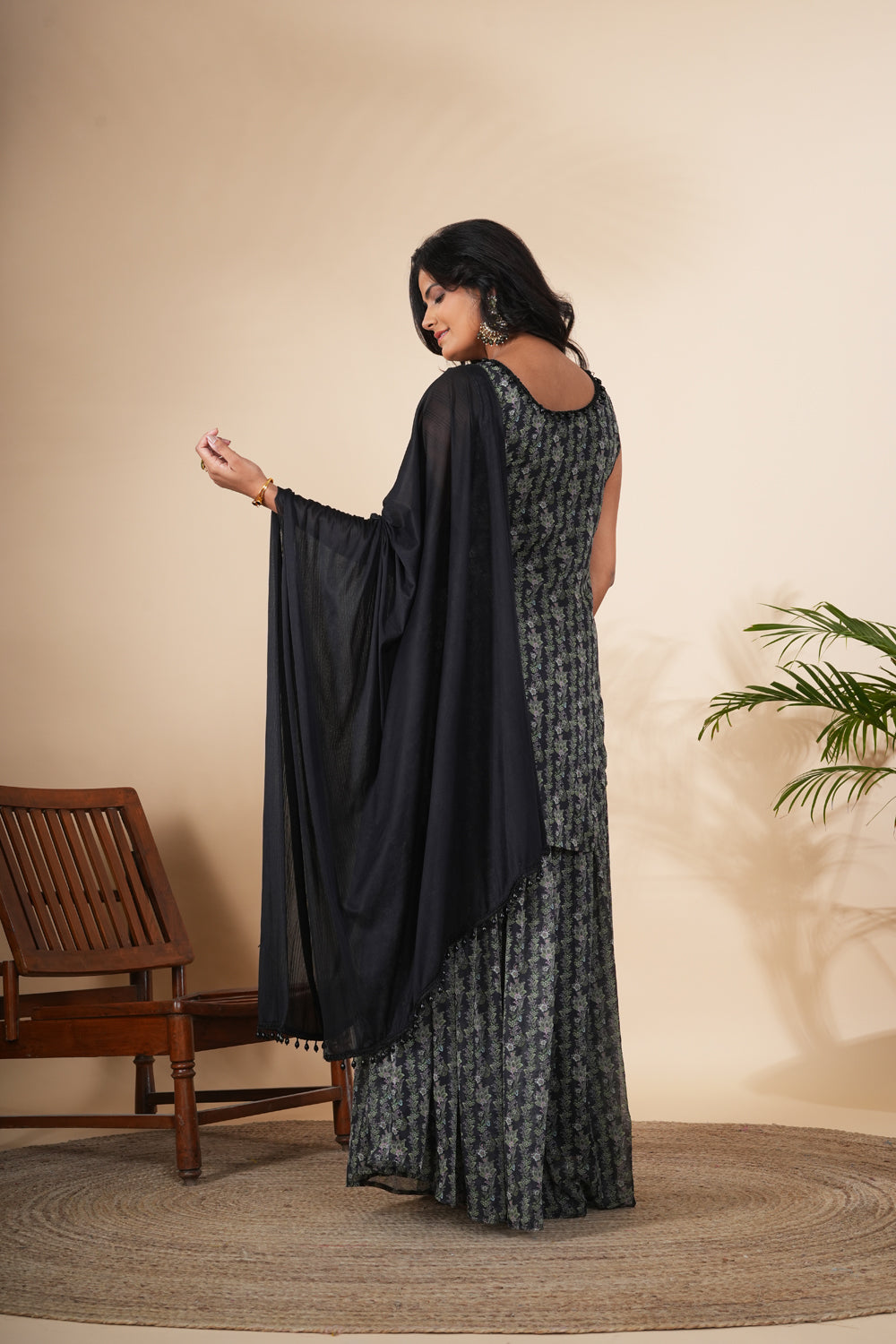 Bamboo Green Paisley Printed Georgette Sharara Set