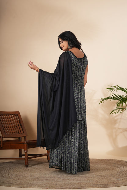 Bamboo Green Paisley Printed Georgette Sharara Set