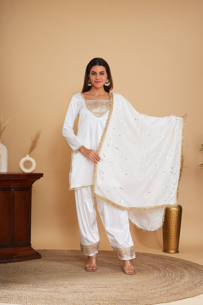 Ivory Pure Silk Chanderi Kashmiri Tilla Embroidered Short Kurta Set