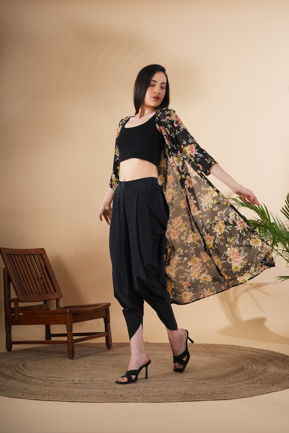 Floral Printed Shrug With Dhoti
