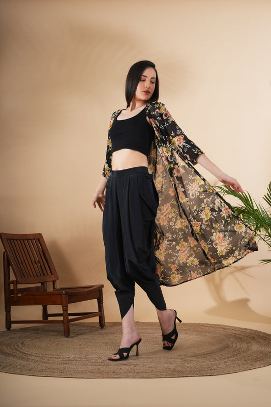 Floral Printed Shrug With Dhoti