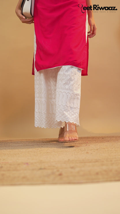 Strawberry Cotton Kurta With Lace Work For Casual Wear