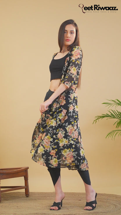 Floral Printed Shrug With Dhoti